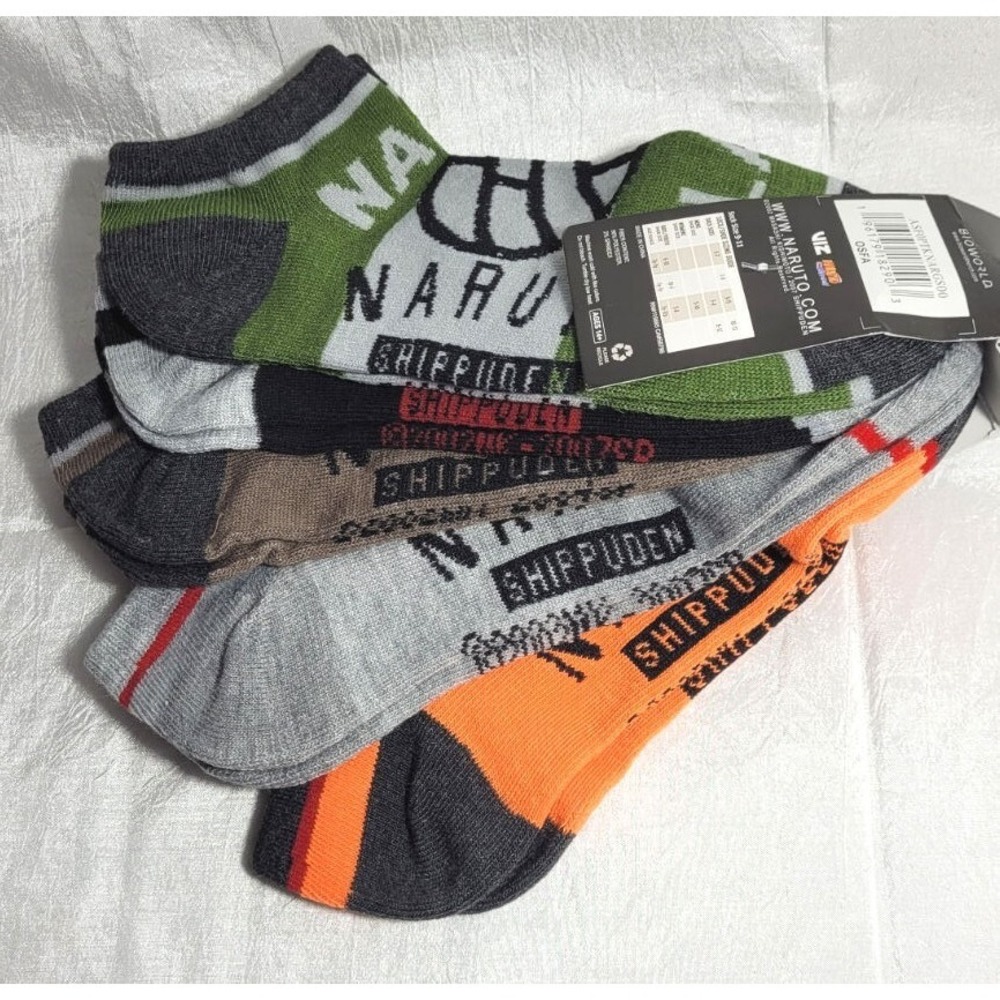 5 Pairs Bioworld Naruto Shippuden Collection Men's Ankle Socks - Shoe Sz 5-10